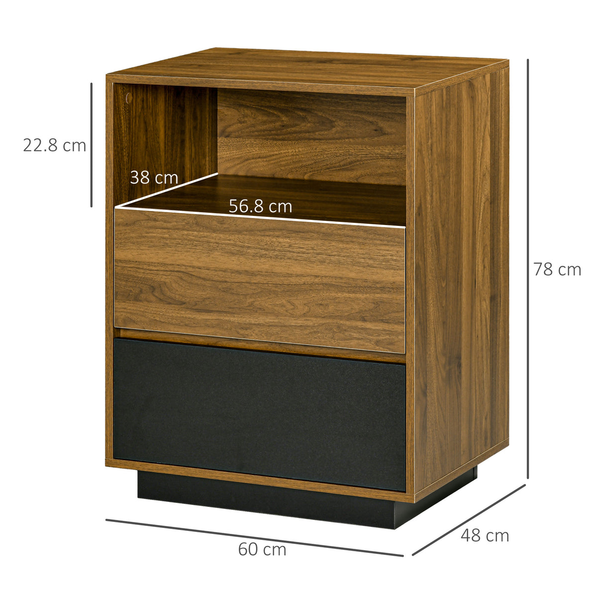 easycomfort easycomfort mobile multiuso con ripiano aperto e 2 cassetti in truciolato 60x48x78 cm marrone