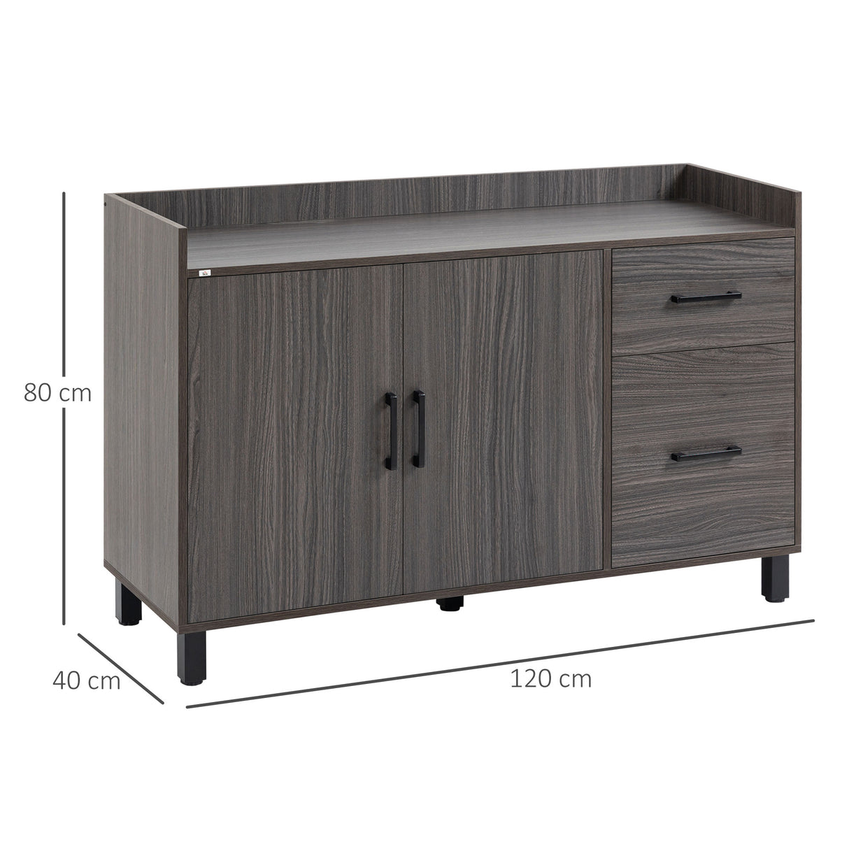 easycomfort easycomfort mobile multiuso in legno con armadietto 2 ante e cassetti 120x40x80cm grigio