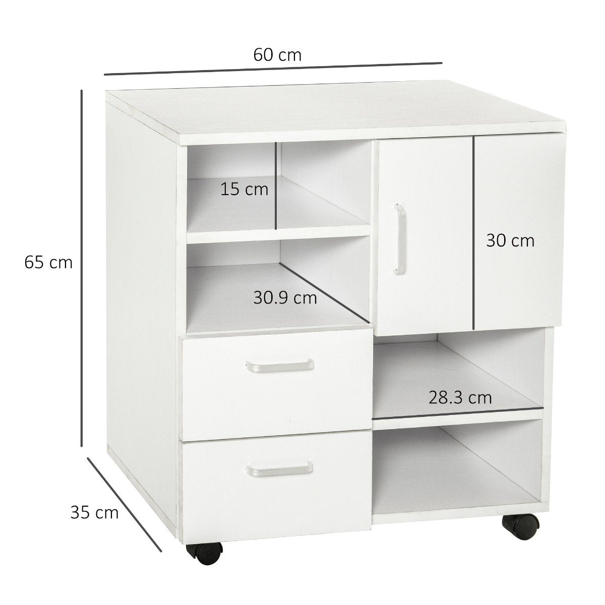 easycomfort easycomfort mobile per stampante in legno 2 cassetti e 1 anta bianco 60x65x35cm ean 8054111842396