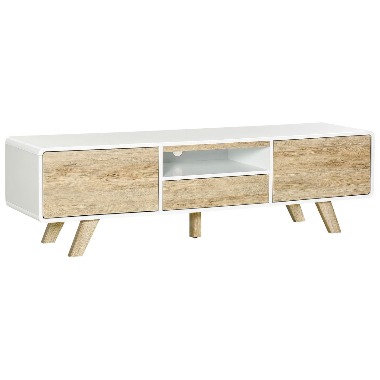 easycomfort easycomfort mobile porta tv con ante e cassetto per tv fino a 60 in mdf bianco e legno 160x40x45cm