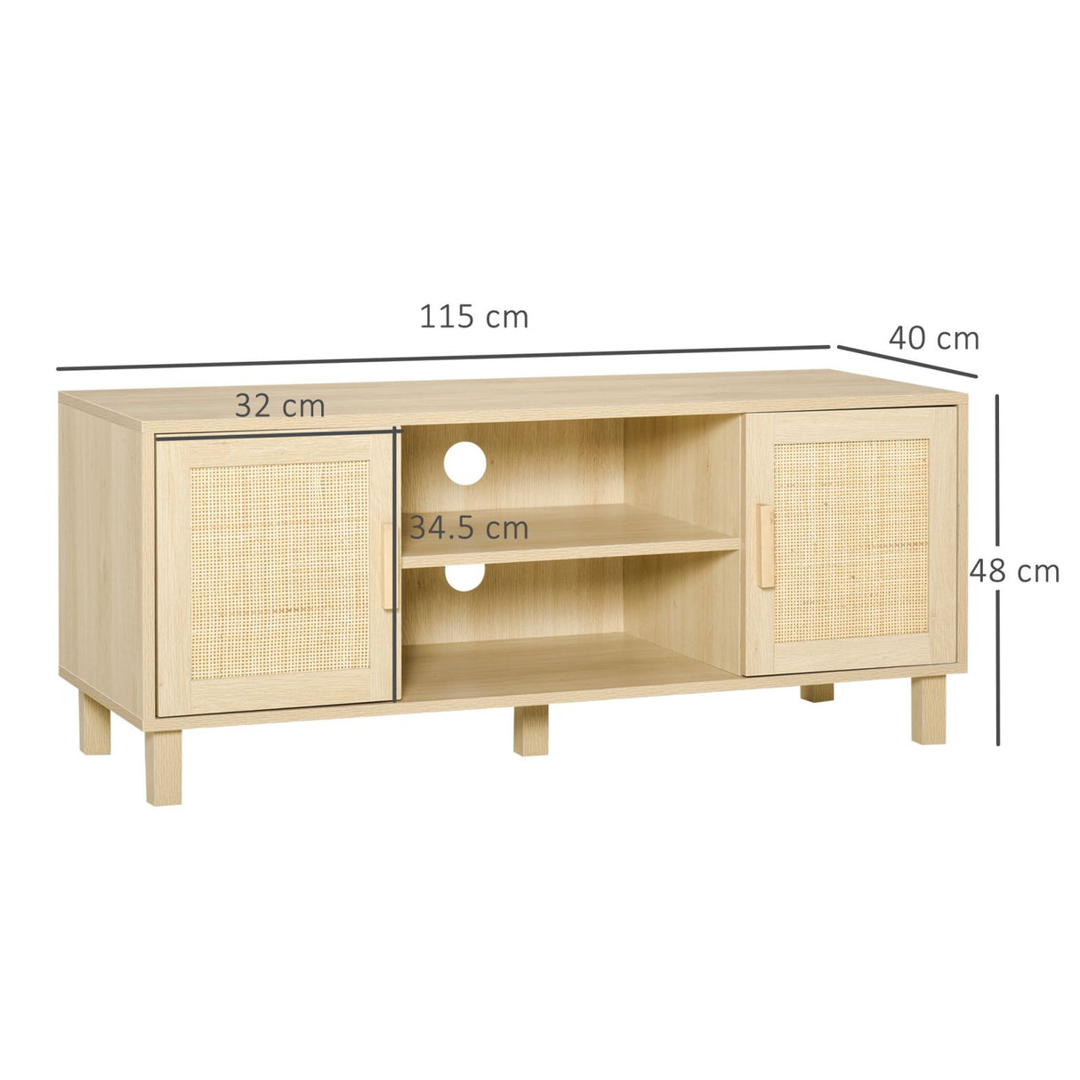 easycomfort easycomfort mobile porta tv con vani aperti e ante in rattan color legno 115x40x48cm