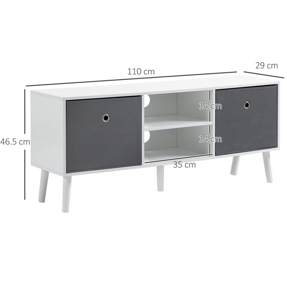 easycomfort easycomfort mobile tv fino a 50 con 2 cassetti removibili e 2 ripiani aperti 110x29x46 5cm bianco e grigio