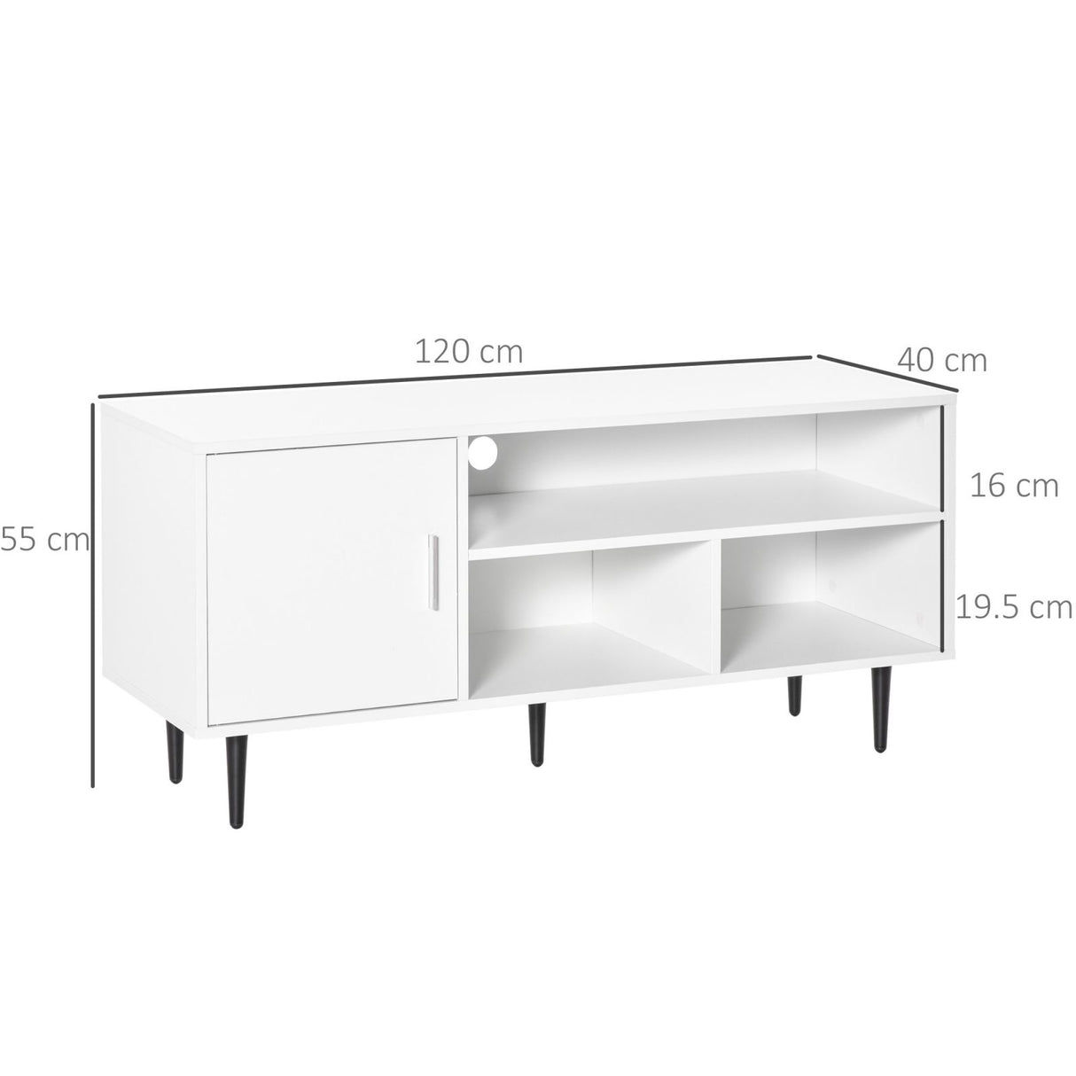 easycomfort easycomfort mobile tv fino a 60 con armadietto e 3 ripiani in legno mdf bianco 120x40x55cm