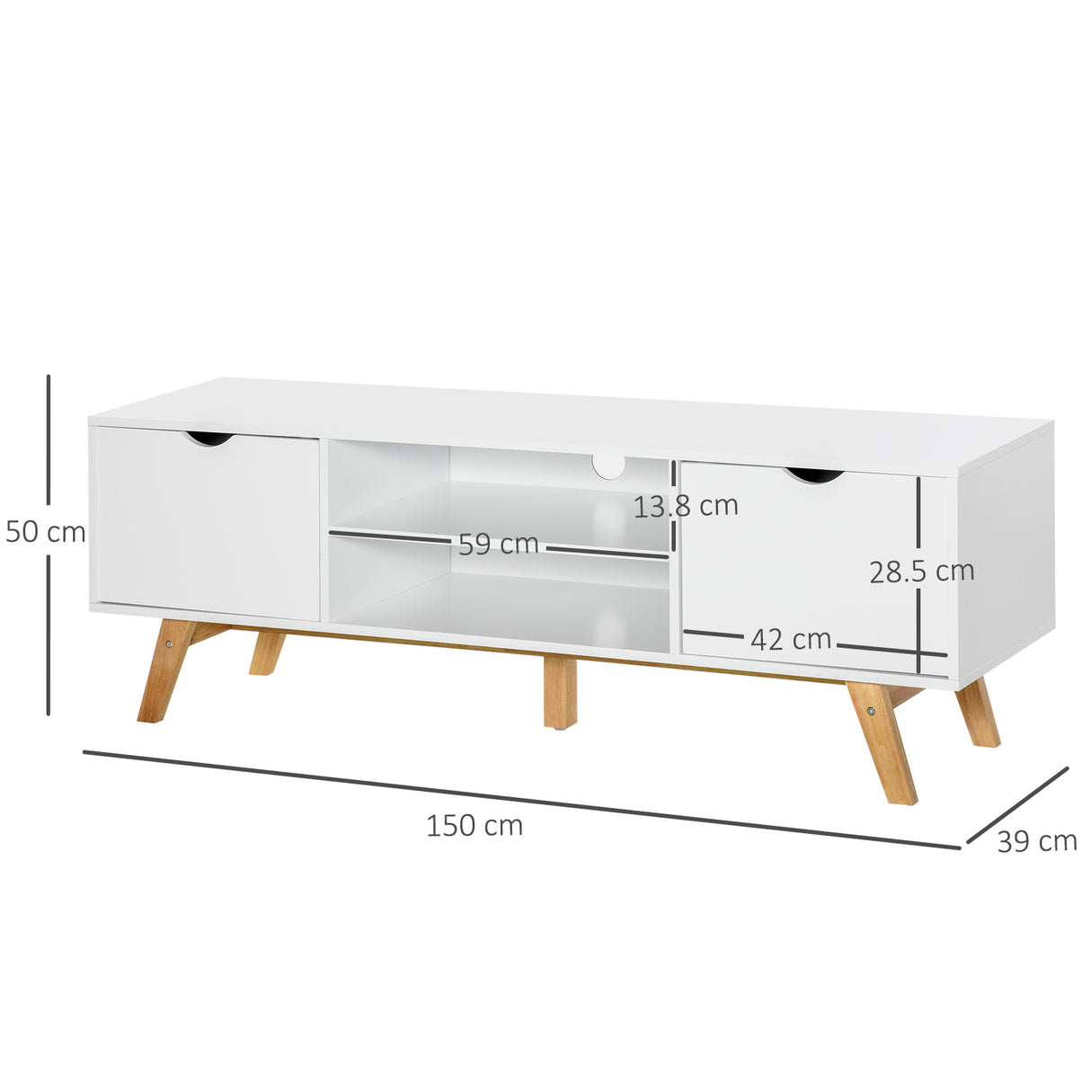 easycomfort easycomfort mobile tv max 65 in truciolato e mdf bianco con 2 credenze laterali 2 ripiani centrali 150x39x50 cm