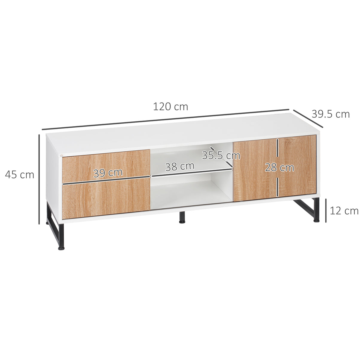 easycomfort easycomfort mobile tv moderno 50 max in truciolato e acciaio con 2 ripiani aperti e 2 armadietti chiusi 120x39 5x45 cm