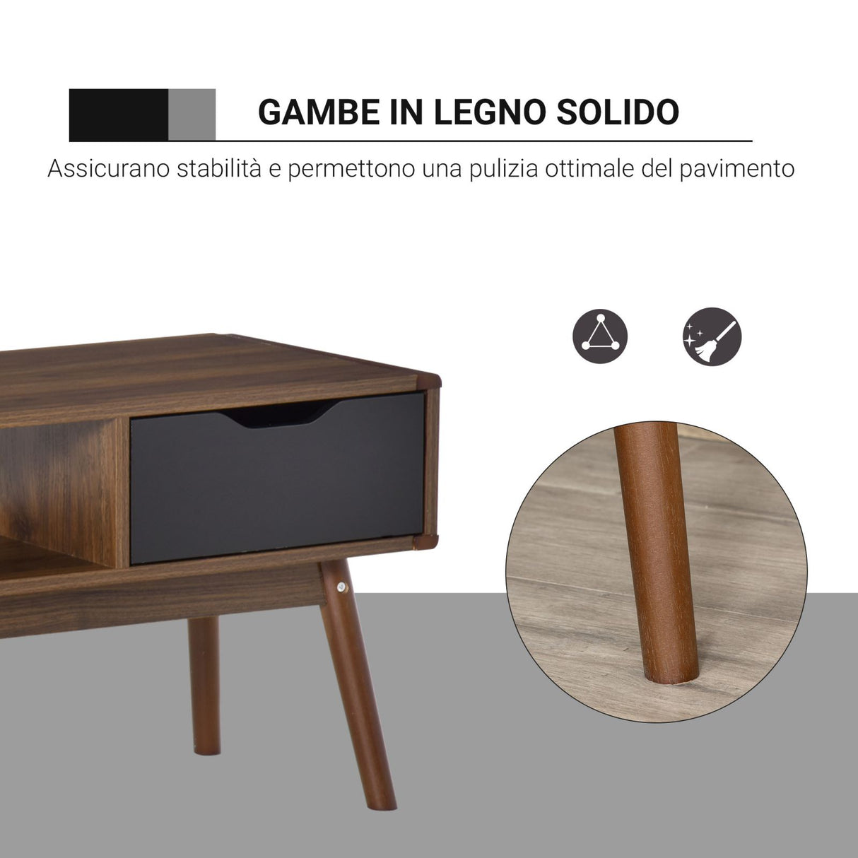easycomfort easycomfort mobile tv moderno con 2 cassetti per tv fino a 50 stile nordico in legno 122x39x46cm teak e nero