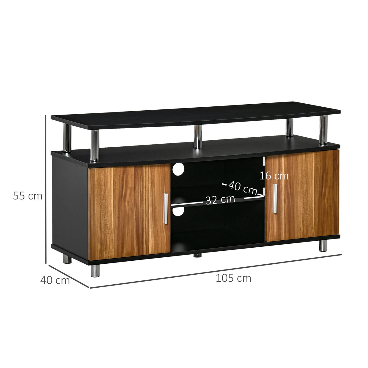 easycomfort easycomfort mobile tv moderno con 2 ripiani fori passacavi e 2 armadietti in mdf 105x40x55cm neromarrone