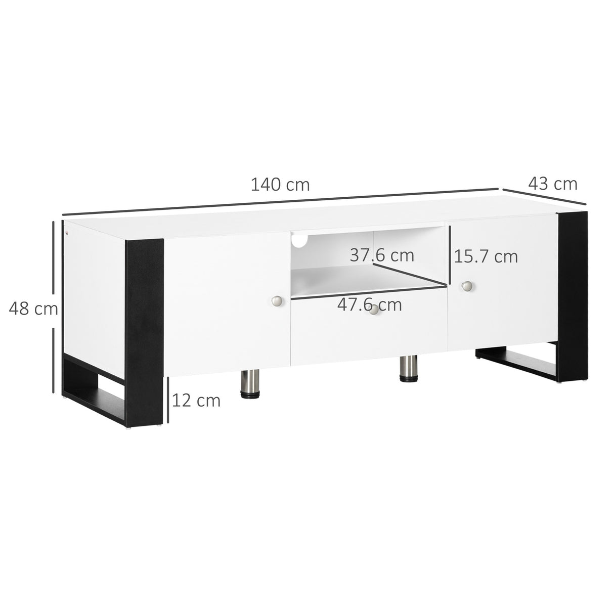 easycomfort easycomfort mobile tv moderno con armadietti cassetto e mensola per tv fino 65 140x43x48cm bianco e nero