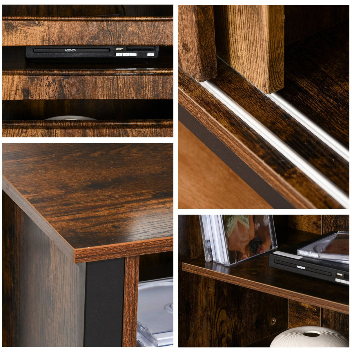 easycomfort easycomfort mobile tv moderno in stile industriale per tv fino 50 4 vani e anta scorrevole 120x42x52cm marrone e nero ean 8055776915425