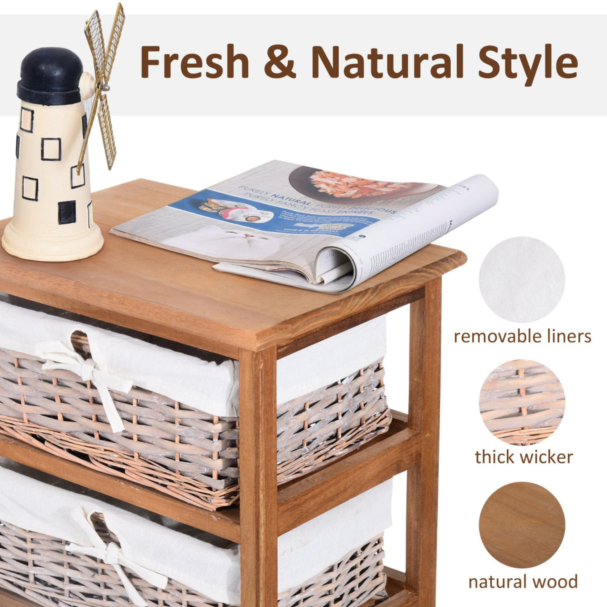 easycomfort easycomfort mobiletto con 5 cesti per casa in vimini e legno di platano legno e bianco 40x29x90cm ean 8055776913834