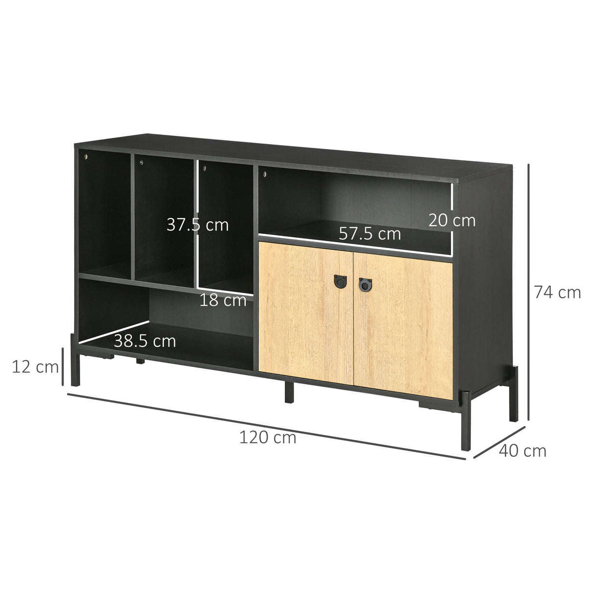 easycomfort easycomfort mobiletto da salotto a doppia anta con 5 ripiani aperti in truciolato 120x40x74cm