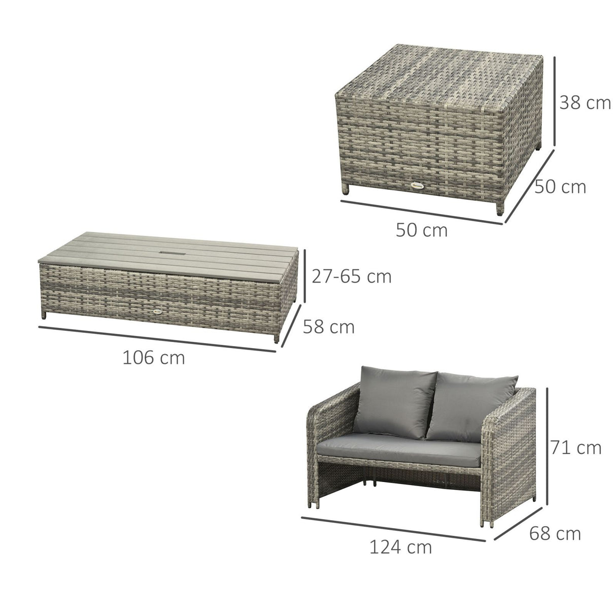 easycomfort easycomfort mobili da giardino in pe rattan salotto da esterno set 4 pezzi con divano tavolino regolabile e pouf grigio ean 8055776914770