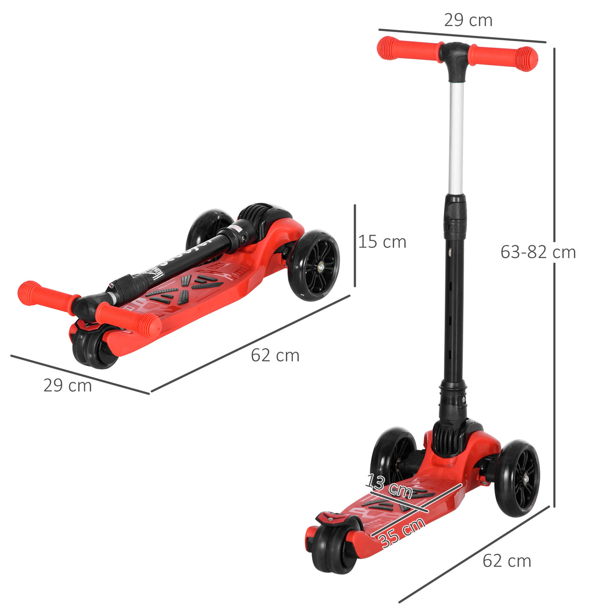 easycomfort easycomfort monopattino 3 ruote per bambini 3 8 anni con ruote luminose e 4 altezze regolabili 54 7x32 5x59 69 cm rosso