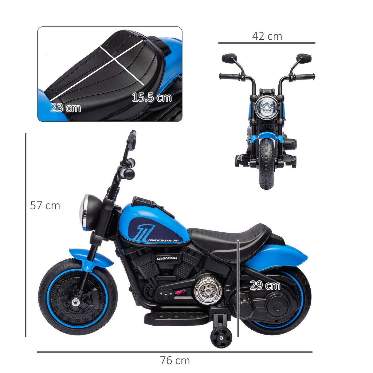 easycomfort easycomfort moto elettrica per bambini 18 36 mesi in pp e metallo con rotelle e fanale 76x42x57 cm blu e nero