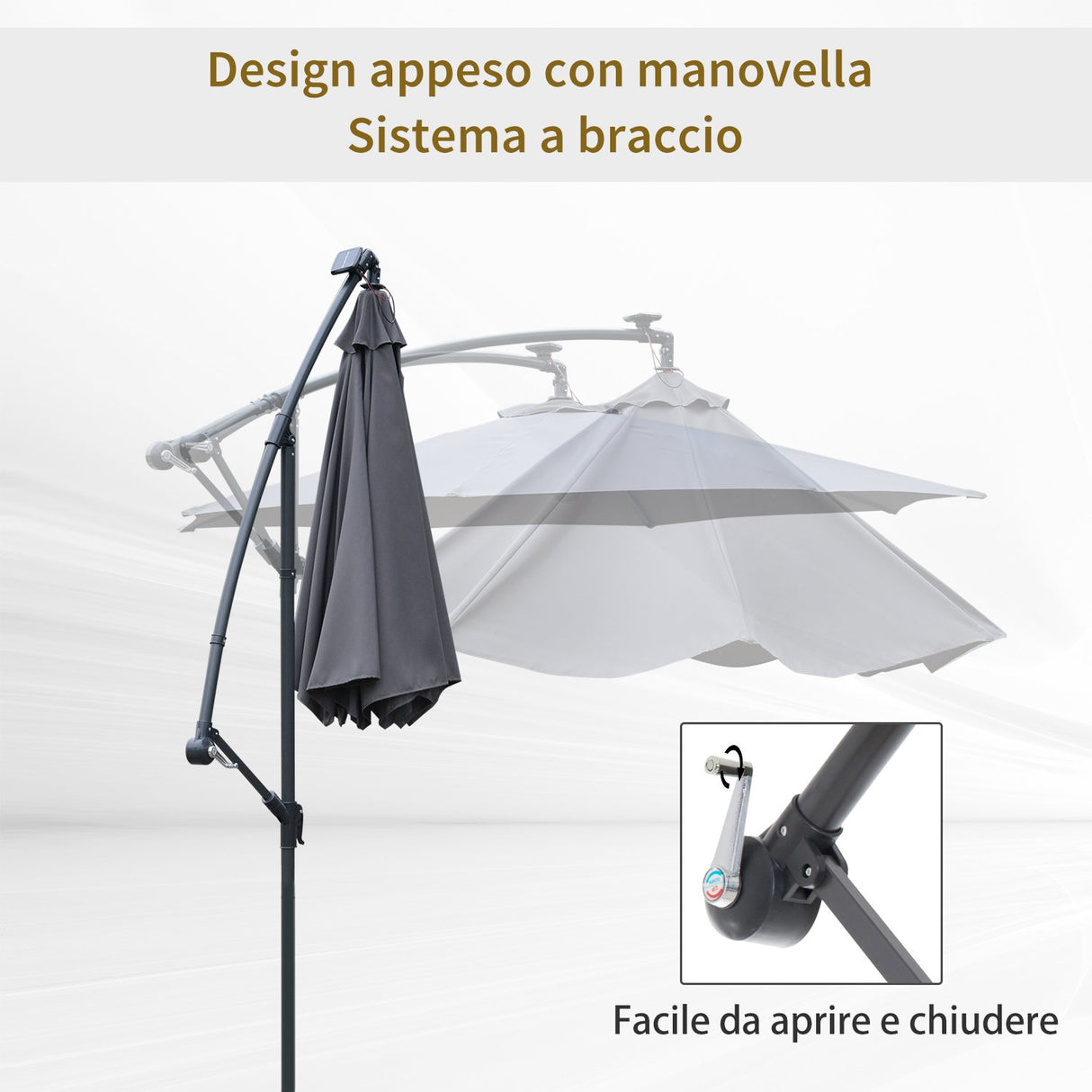 easycomfort easycomfort ombrellone a braccio con manovella e 8 strisce led a energia solare ean 8054144139210