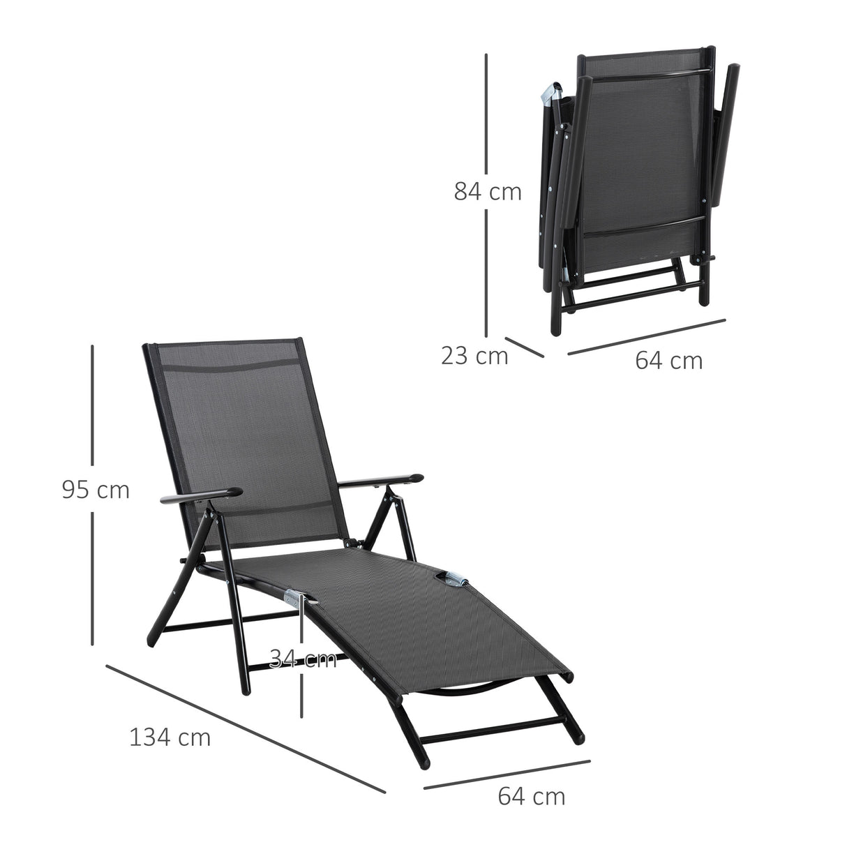 easycomfort easycomfort oustunny set 2 sdraio da giardino pieghevoli con schienale regolabile 64x134x95cm nero