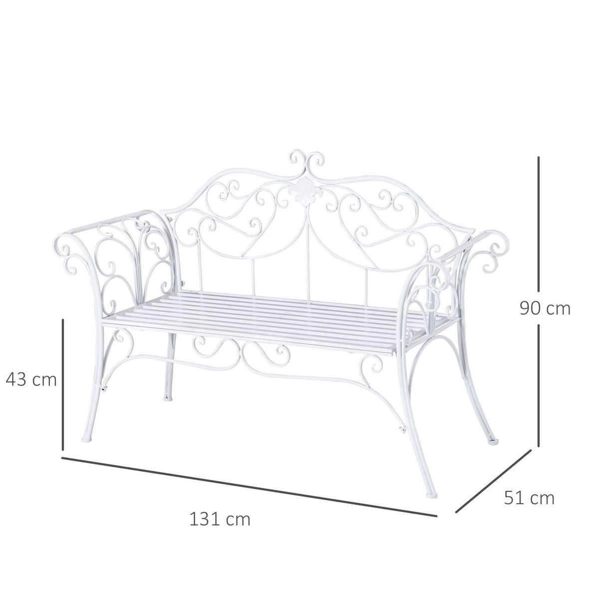 easycomfort easycomfort panchina da esterno in metallo bianco 134x51x89cm ean 8055776912776