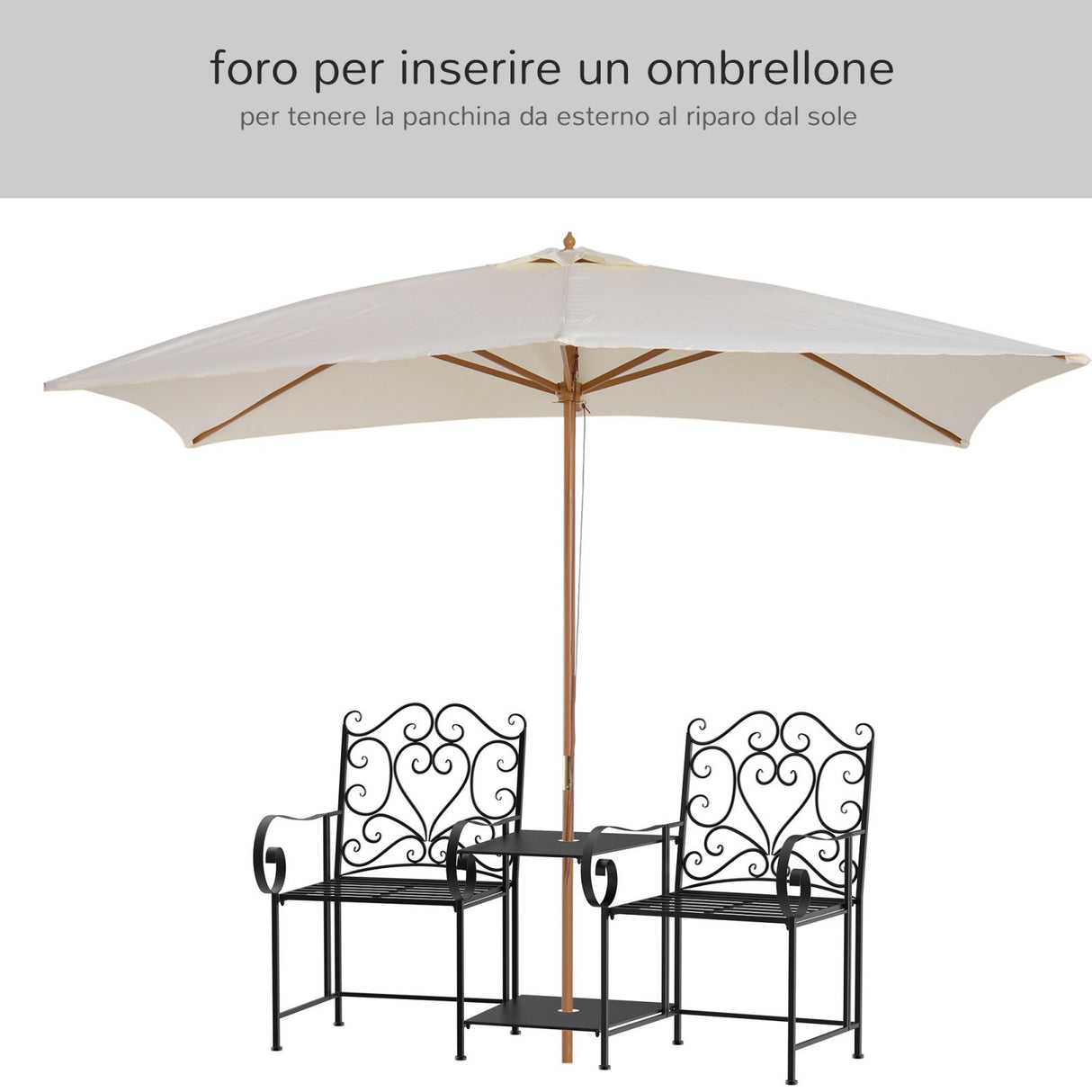 easycomfort easycomfort panchina da giardino 2 posti con tavolino e foro per ombrellone nero ean 8055776912837