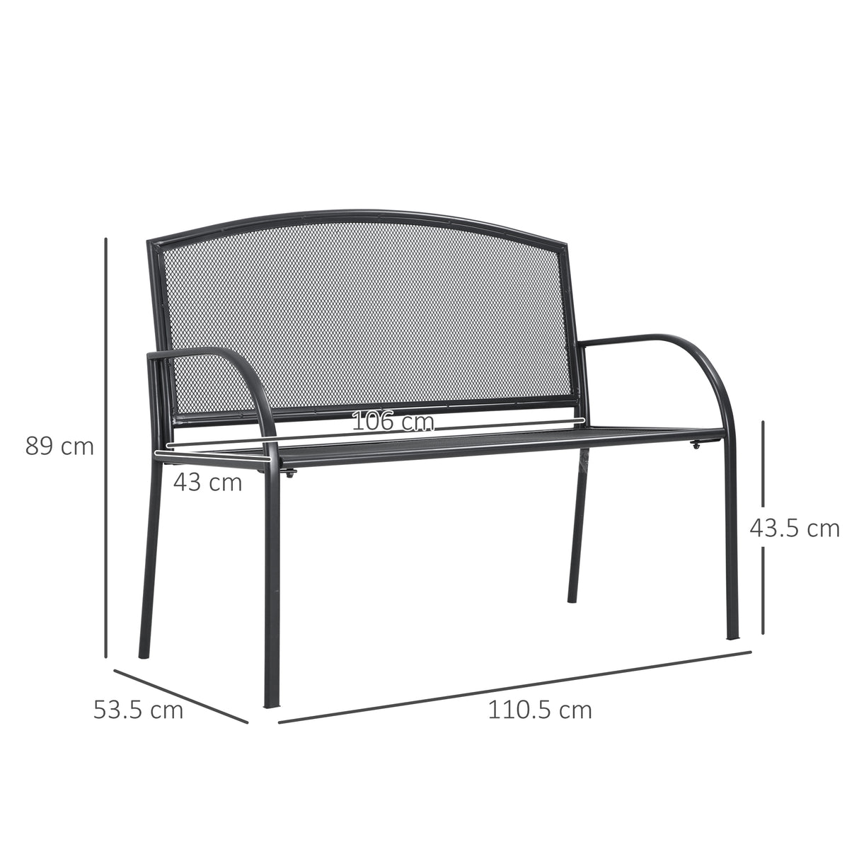 easycomfort easycomfort panchina da giardino 2 posti in acciaio con braccioli 110 5x53 5x89cm grigio
