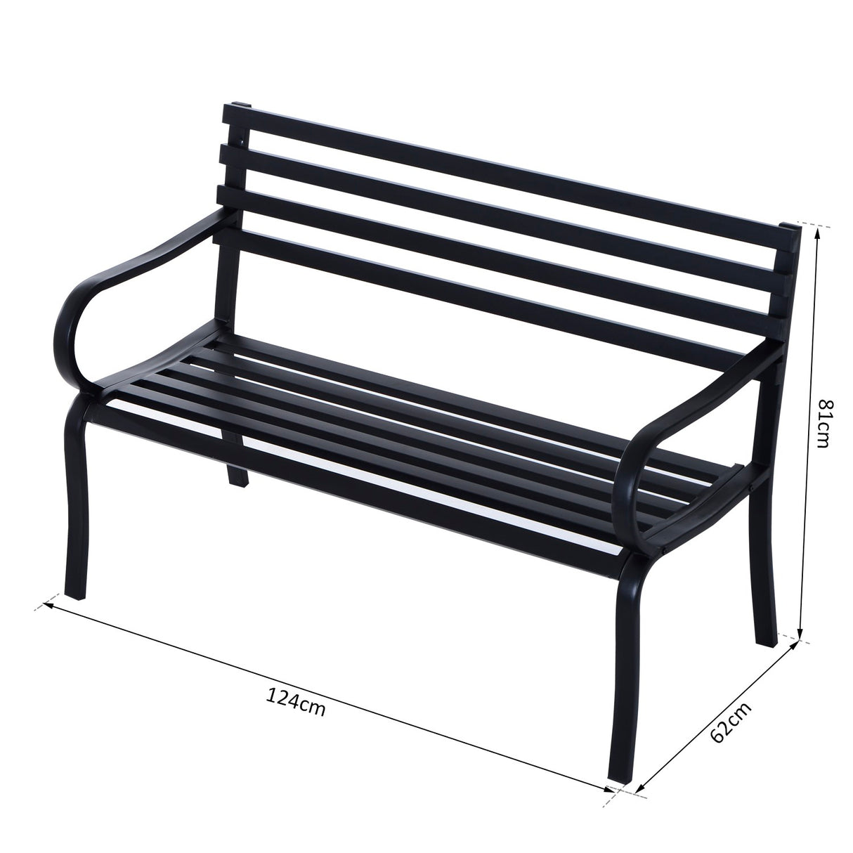 easycomfort easycomfort panchina da giardino in metallo nero 127 x 62 x 82cm