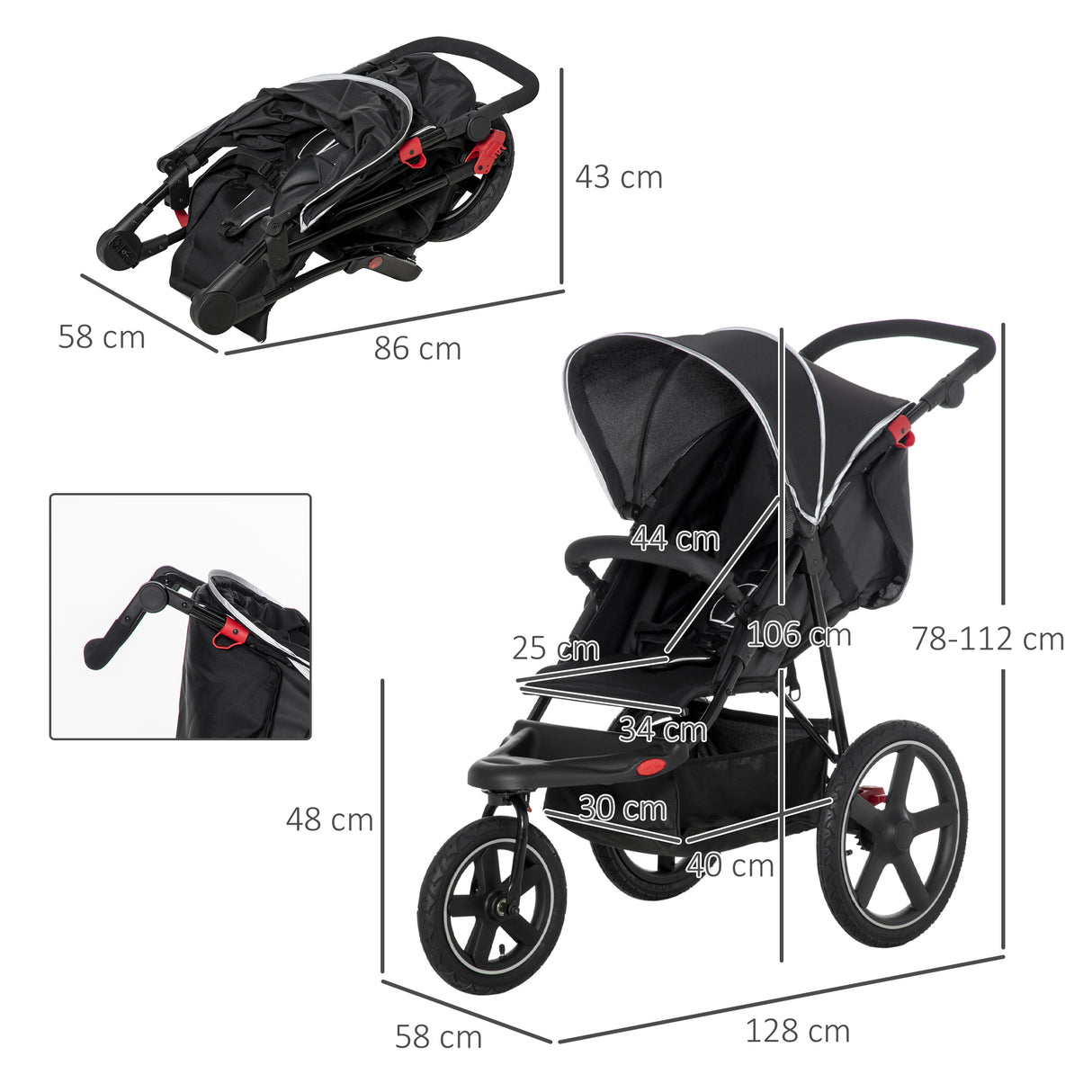 easycomfort easycomfort passeggino pieghevole per bambini 0 36 mesi con tettuccio regolabile e cesto portaoggetti 128x58x106 cm nero