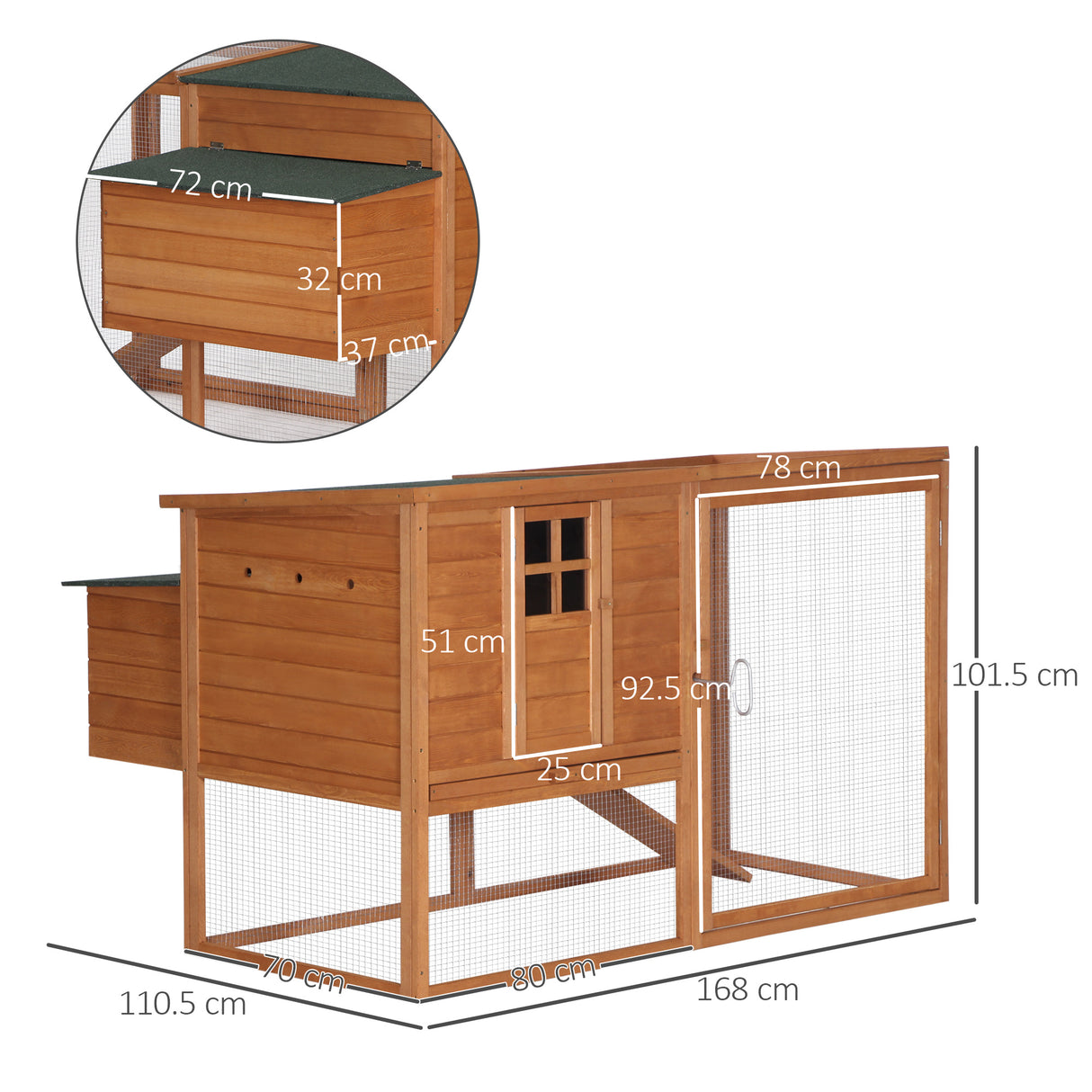 easycomfort easycomfort pollaio da giardino con nidificazione e area di corsa in legno 168x110 5x101 5cm