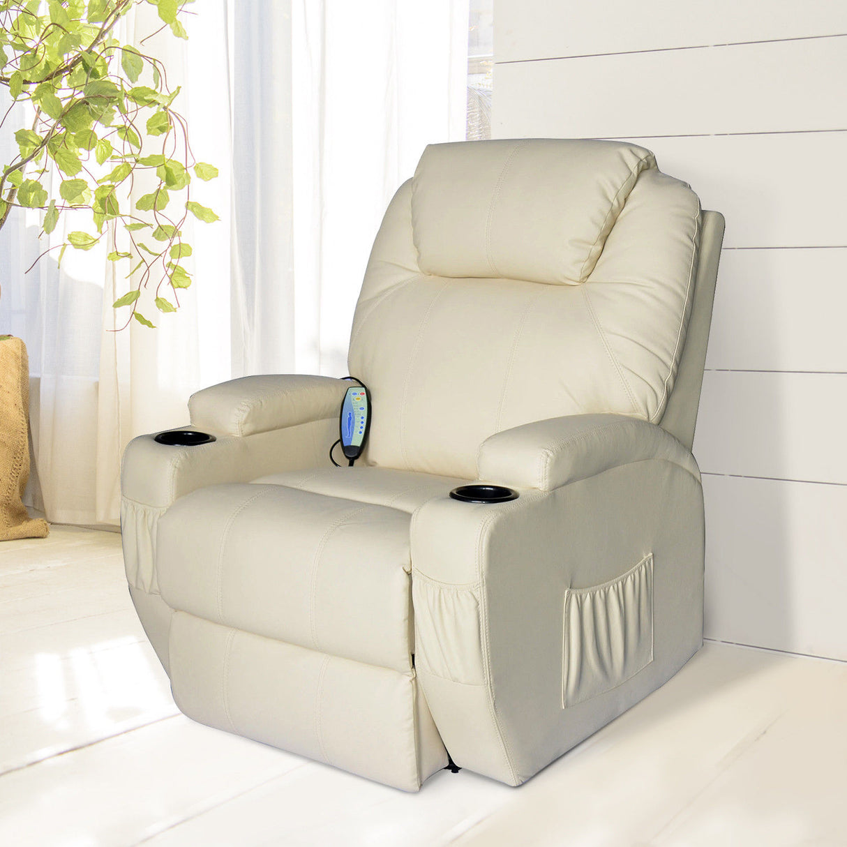 easycomfort easycomfort poltrona dondolo da massaggio poltrona massaggiante reclinabile a 8 punti girevole a 360 in simipelle 84 x 92 x 109cm crema ean 8054144137186