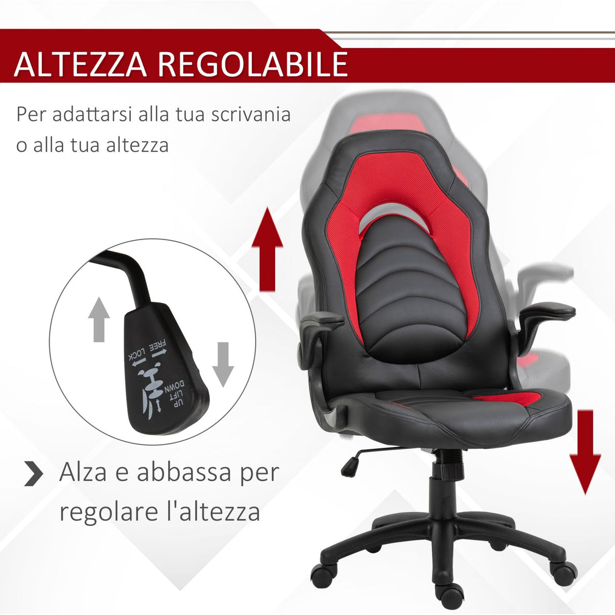 easycomfort easycomfort poltrona gaming da ufficio in similpelle rossa con braccioli pieghevoli altezza e schienale regolabile ean 8054144133645