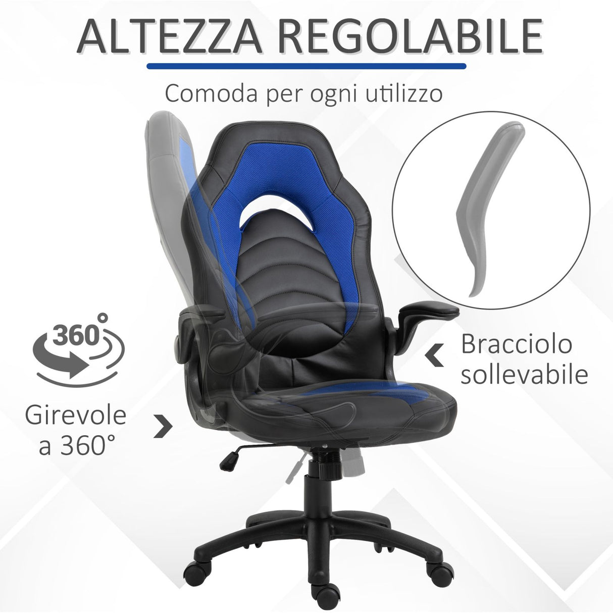 easycomfort easycomfort poltrona gaming o ufficio regolabile in similpelle blu con braccioli pieghevoli ean 8054144133577