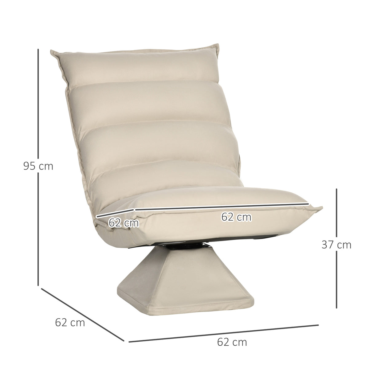 easycomfort easycomfort poltrona in tessuto imbottita girevole a 360 e reclinabile a 3 livelli 62x62x95cm beige