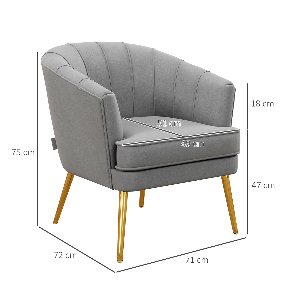 easycomfort easycomfort poltrona in velluto imbottita con gambe dorate in poliestere e acciaio 71x72x75cm grigio