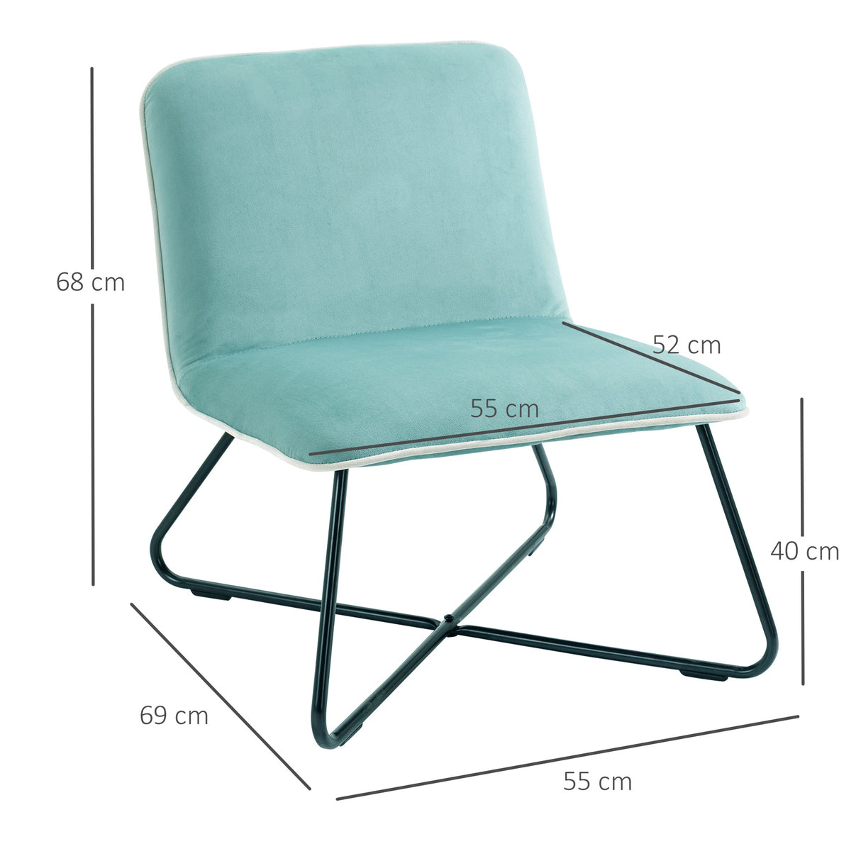 easycomfort easycomfort poltrona in velluto stile nordico senza braccioli con base in metallo incrociata 55x69x68cm verde