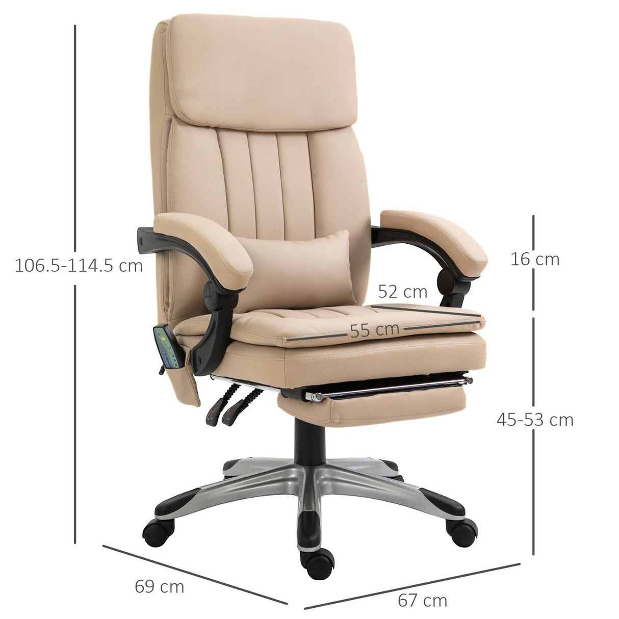 easycomfort easycomfort poltrona massaggiante da ufficio altezza regolabile e reclinabile in similpelle 67x69x106 5 114 5cm beige