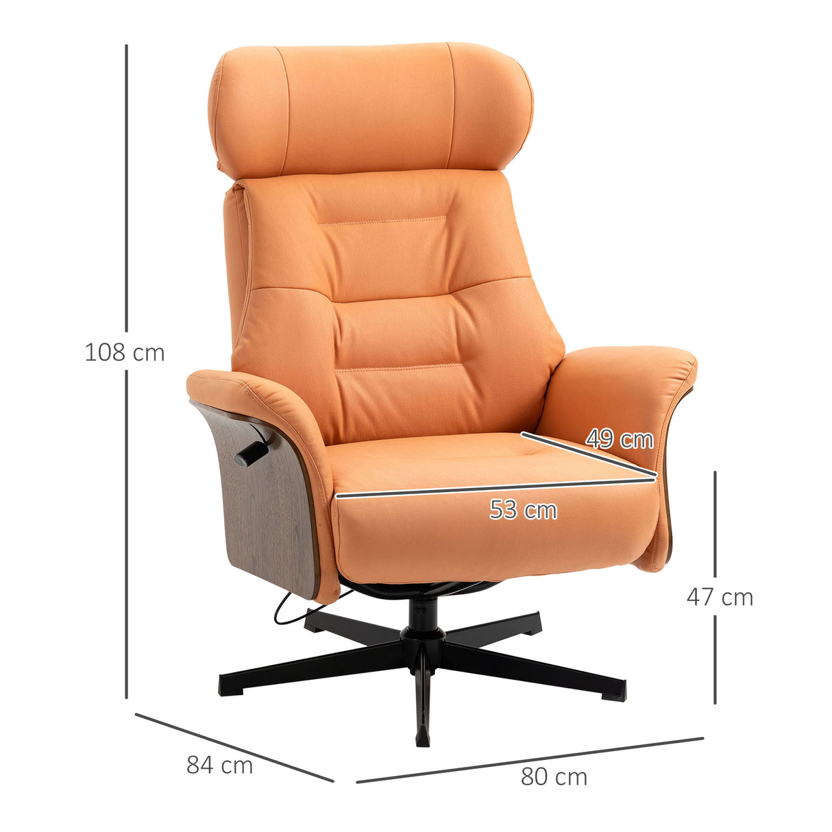 easycomfort easycomfort poltrona reclinabile e girevole con poggiatesta regolabile in microfibra 80x84x104cm arancione