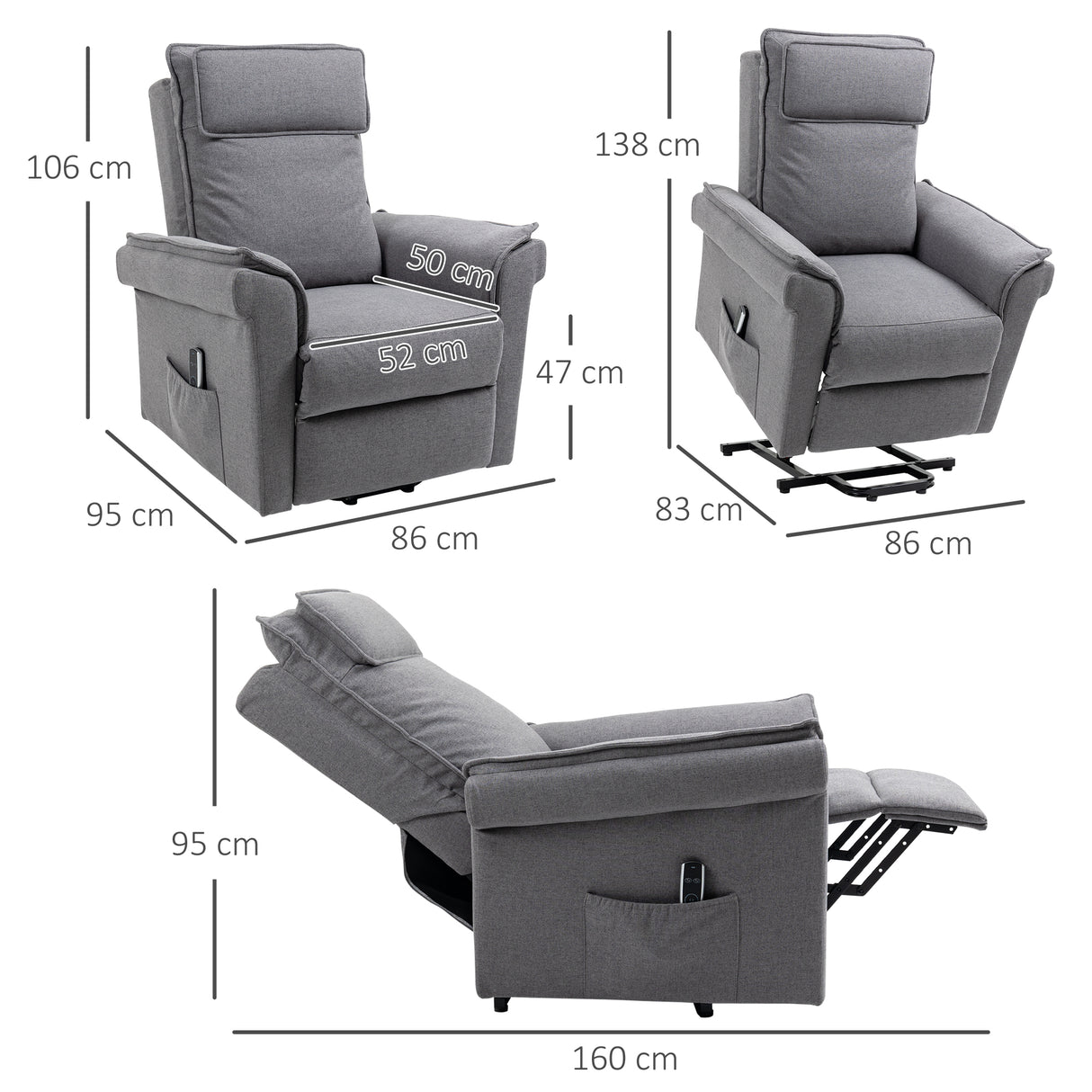 easycomfort easycomfort poltrona relax alzapersona massaggiante e reclinabile a 150 rivestimento in tessuto grigio