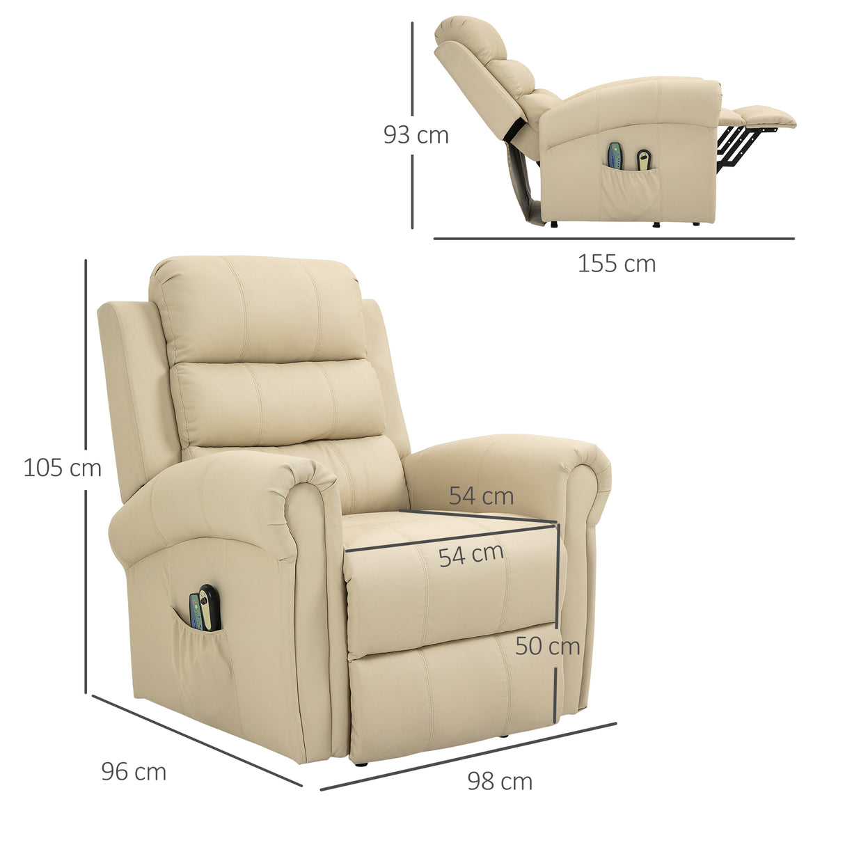 easycomfort easycomfort poltrona relax alzapersona reclinabile con funzione massaggio 98x96x105cm crema