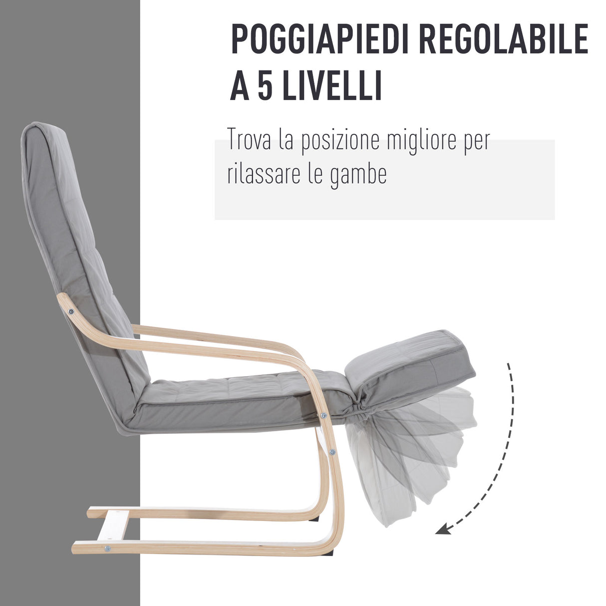 easycomfort easycomfort poltrona relax con poggiapiedi a 5 livelli e poggiatesta legno di betulla ean 8054144131351