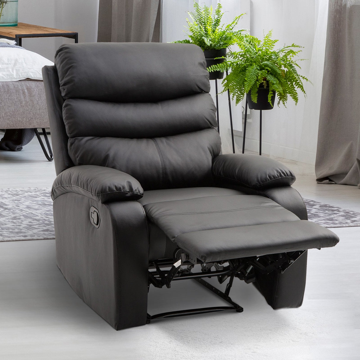 easycomfort easycomfort poltrona relax con schienale reclinabile e poggiapiedi rialzabile in ecopelle nero 82 97 100cm ean 8054144136486