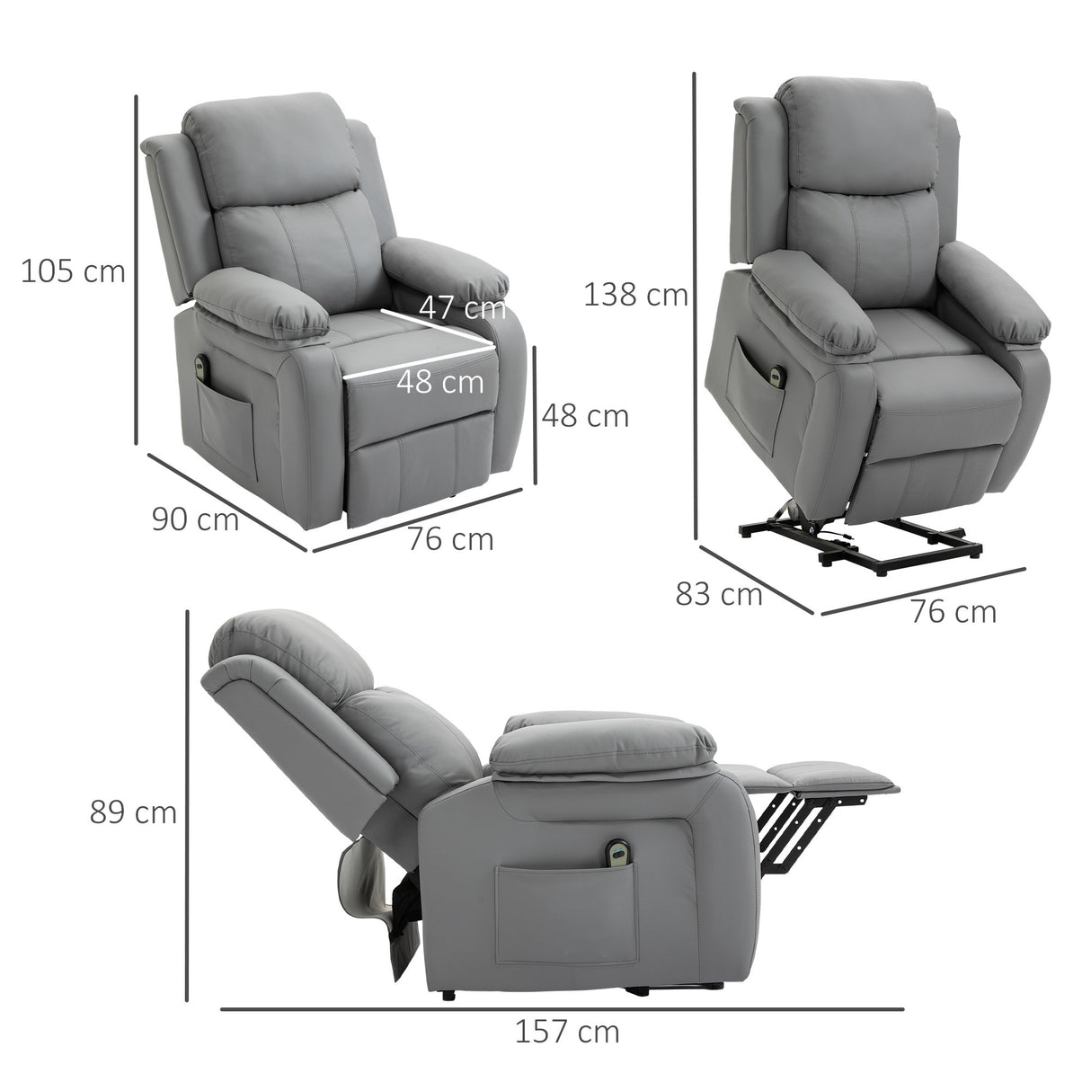 easycomfort easycomfort poltrona relax elettrica e alzapersona reclinabile fino 160 con telecomando in similpelle grigio