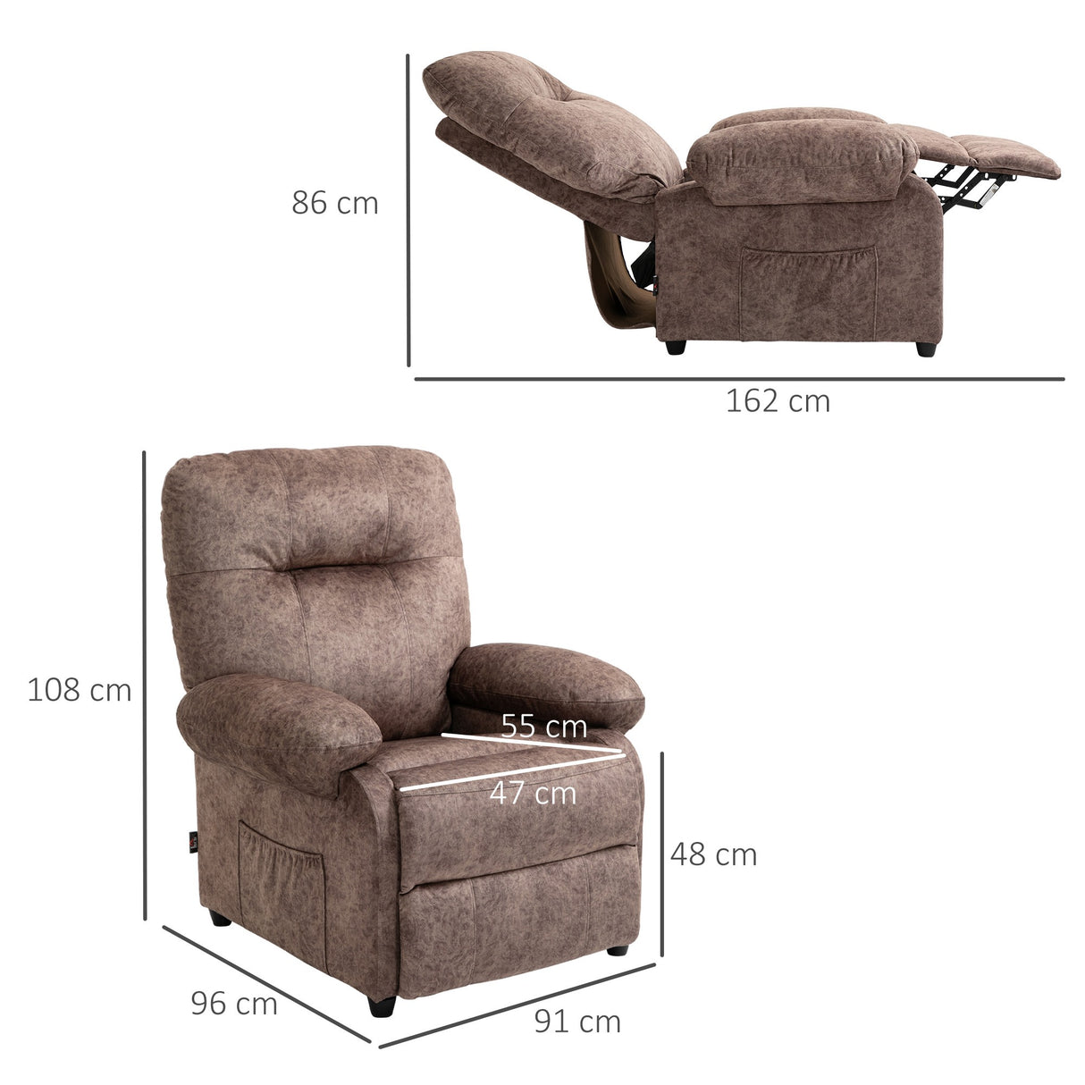 easycomfort easycomfort poltrona relax imbottita e reclinabile fino 135 con poggiapiedi estraibile e tasca marrone