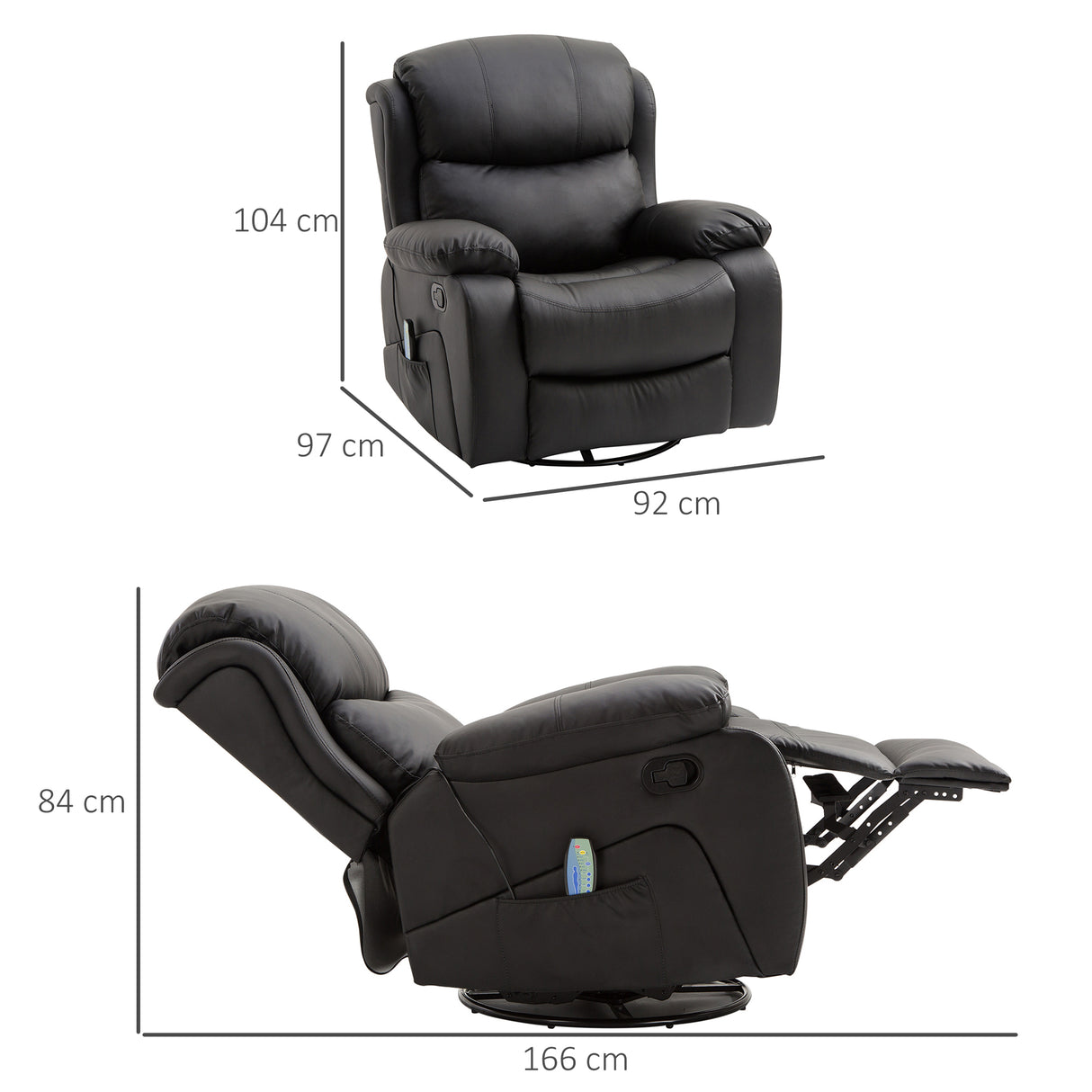 easycomfort easycomfort poltrona relax massaggiante con reclinazione e poggiapiedi 97x92x104cm nero