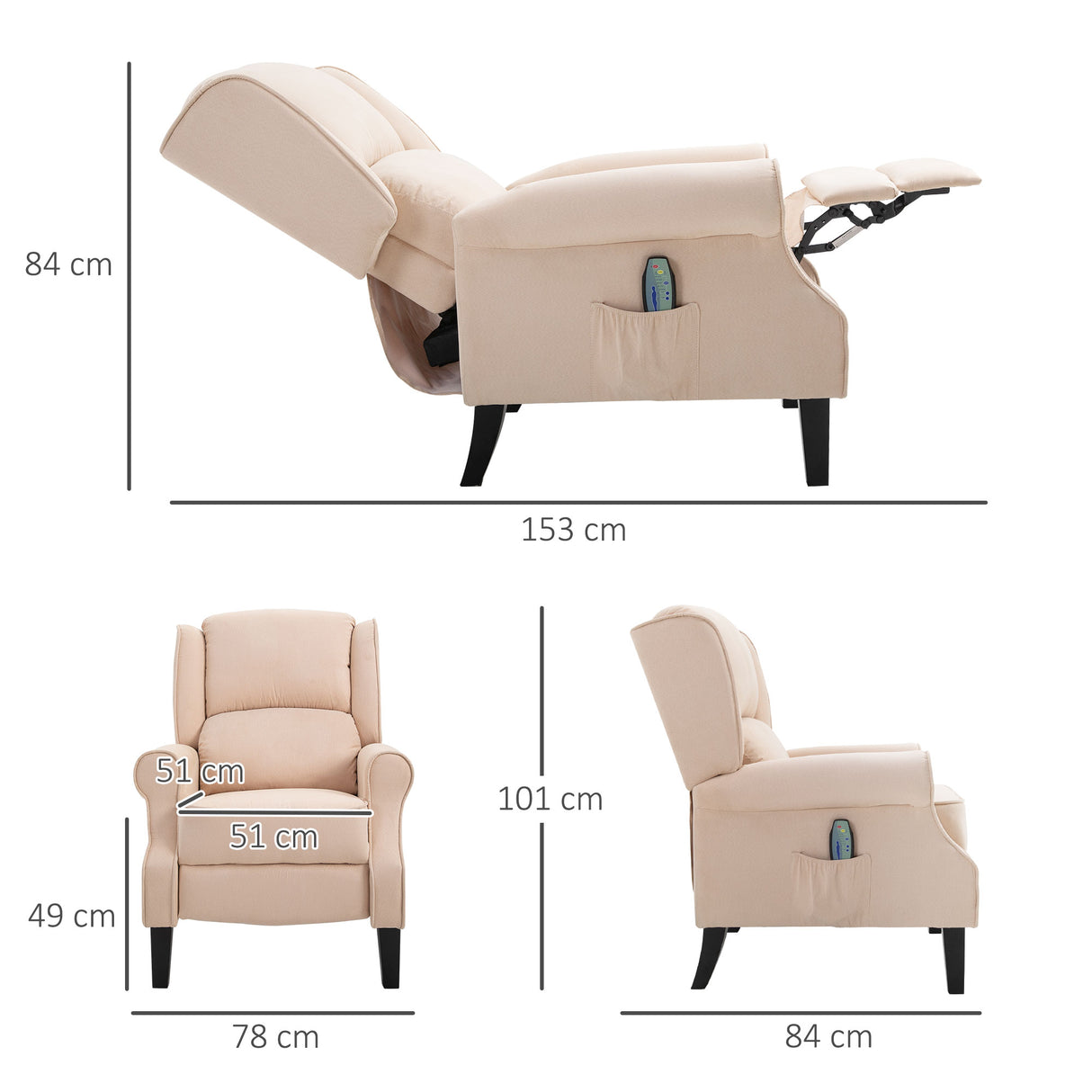 easycomfort easycomfort poltrona relax massaggiante reclinabile con telecomando 78x83x101cm crema