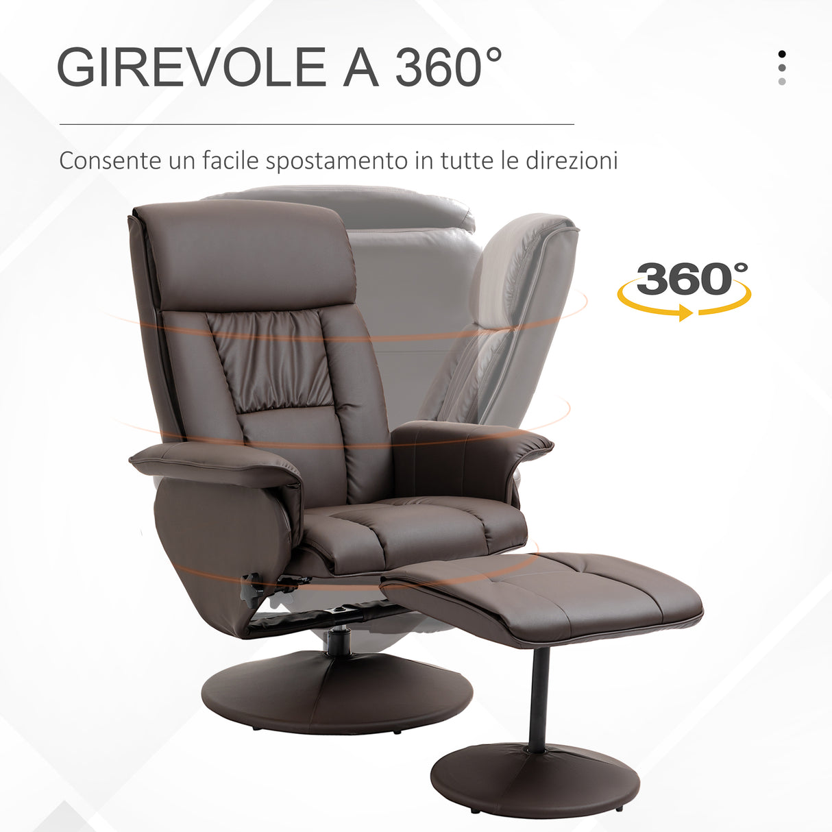 easycomfort easycomfort poltrona relax reclinabile fino 135 con seduta girevole e pouf poggiapiedi 78x84x110cm marrone