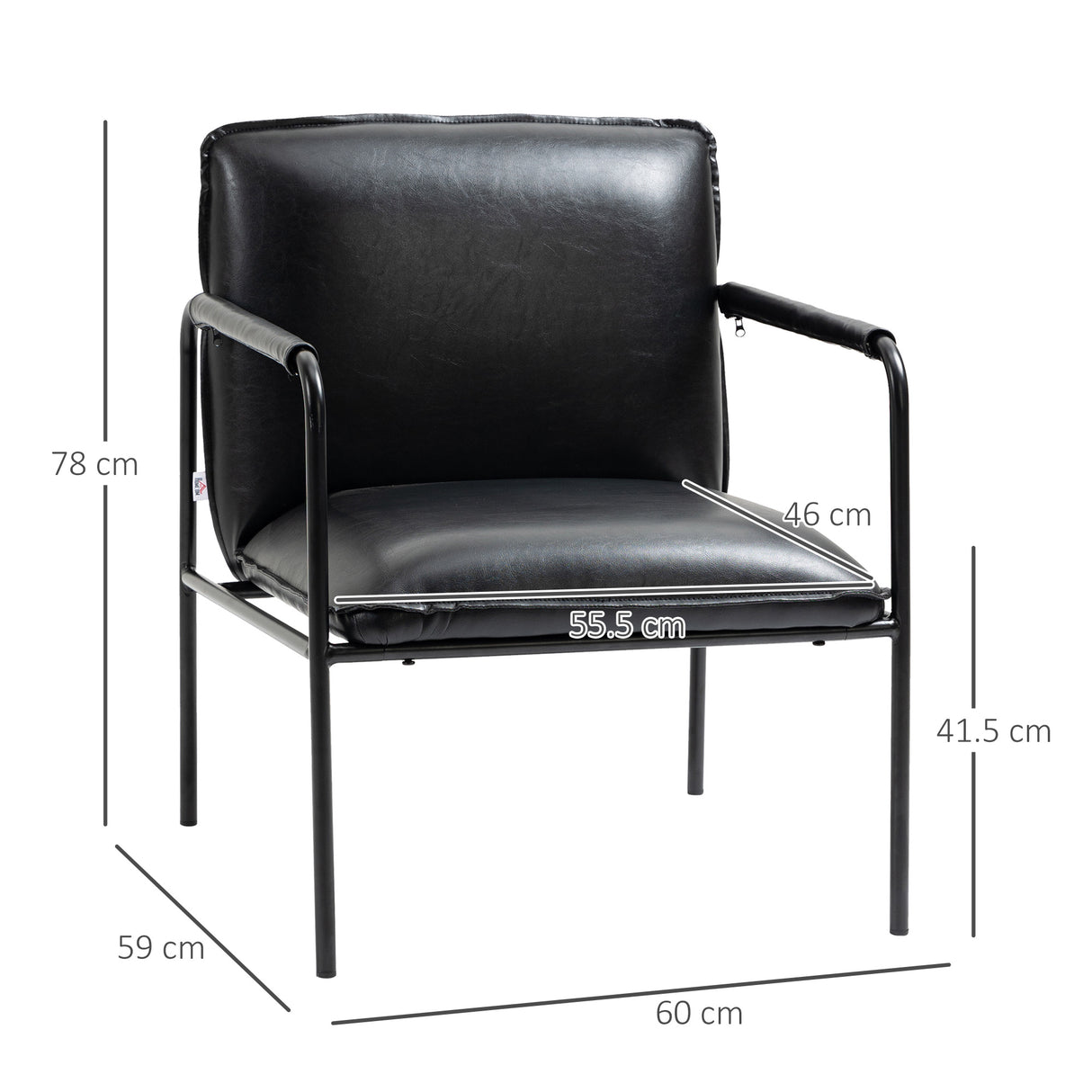 easycomfort easycomfort poltroncina da camera imbottita stile industriale similpelle pu e acciaio 60x59x78cm nero