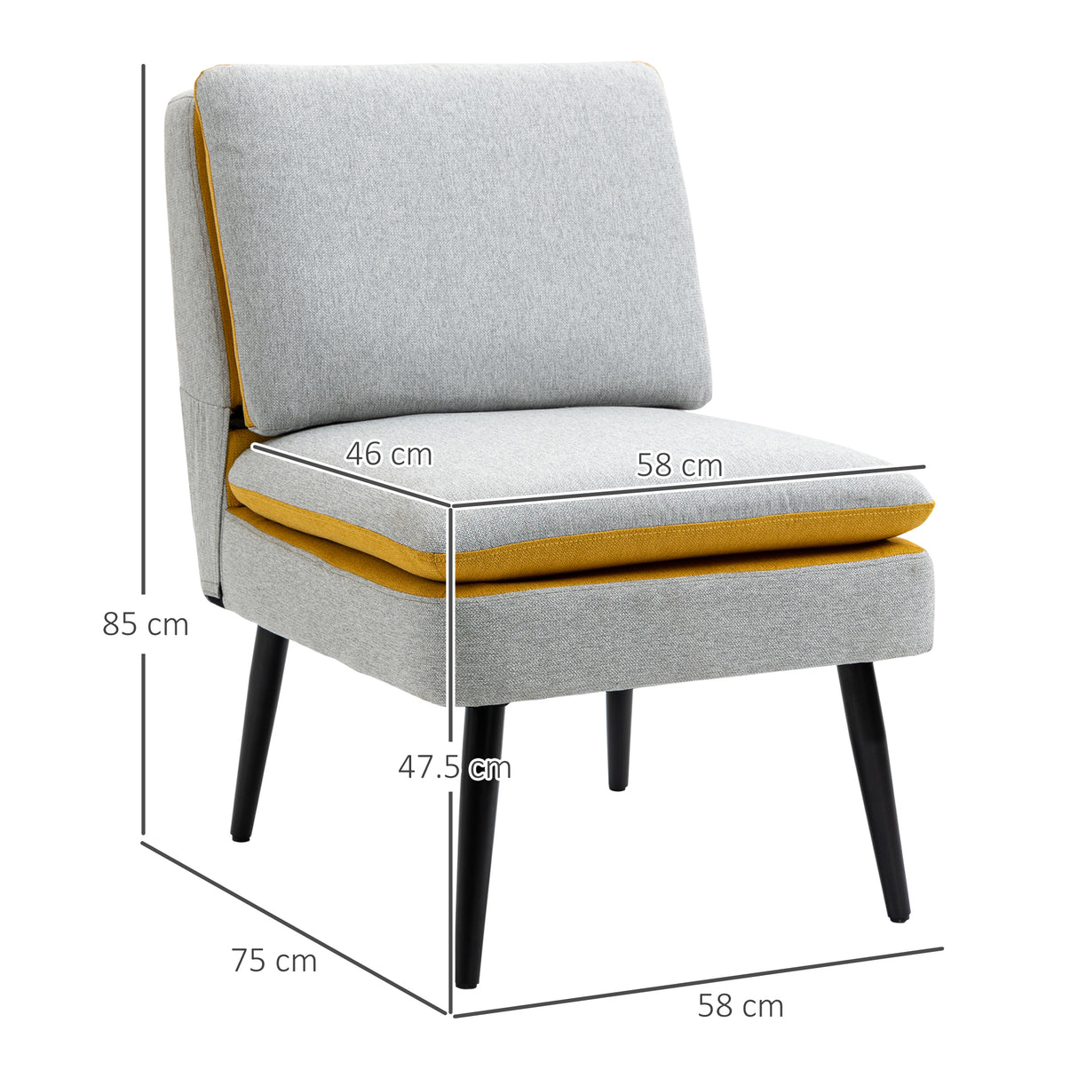 easycomfort easycomfort poltroncina di design imbottita con gambe in acciaio e tessuto grigio e giallo 58x75x85cm