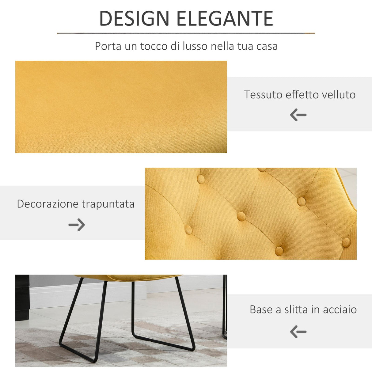 easycomfort easycomfort poltroncina imbottita con rivestimento effetto velluto e base a slitta giallo