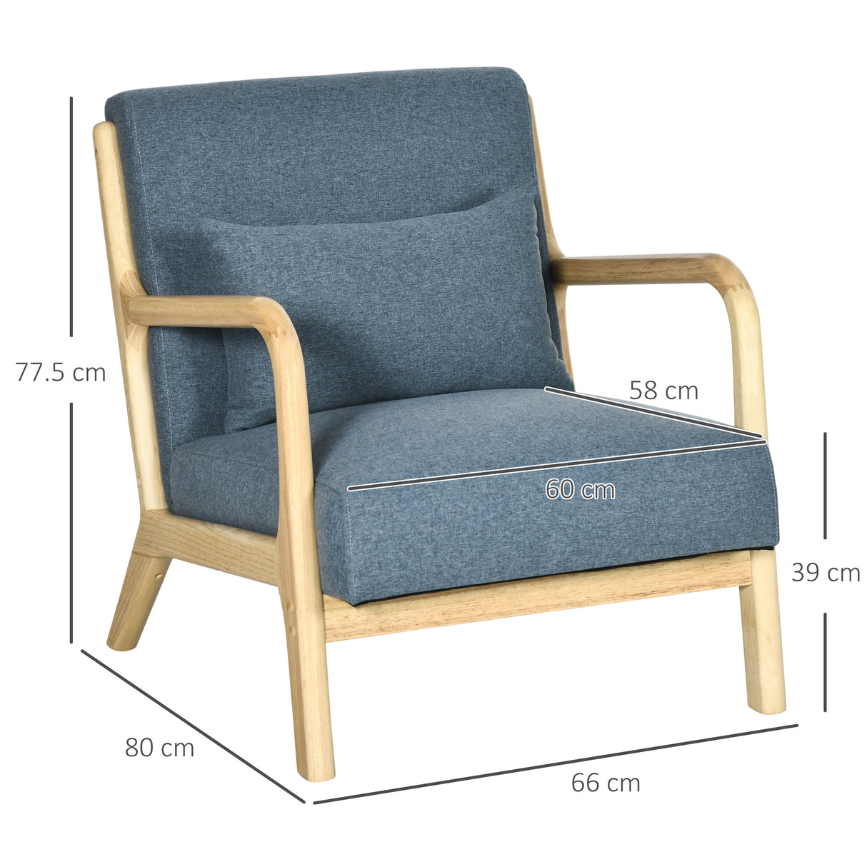 easycomfort easycomfort poltroncina in stile nordico in legno tessuto effetto lino e cuscino extra 66x80x77 5cm blu