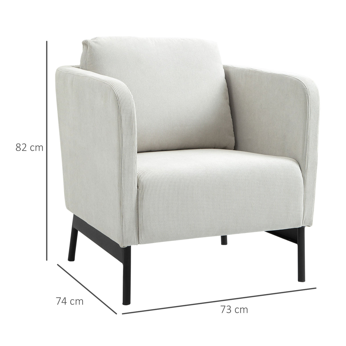 easycomfort easycomfort poltroncina in velluto a coste con gambe in acciaio e cuscino posteriore 73x74x82cm grigio
