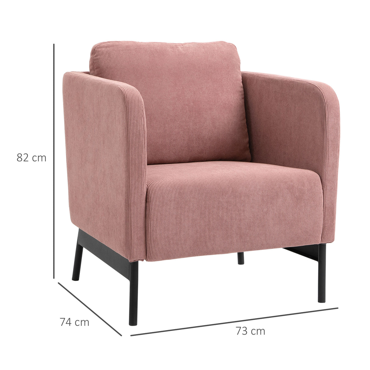 easycomfort easycomfort poltroncina in velluto a coste con gambe in acciaio e cuscino posteriore 73x74x82cm rosa
