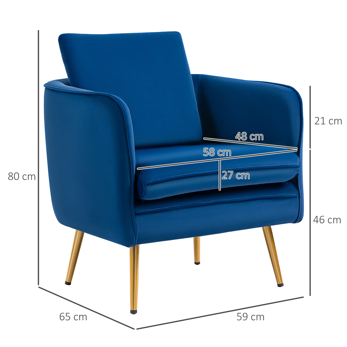 easycomfort easycomfort poltroncina in velluto imbottita con braccioli 63x61x80cm blu